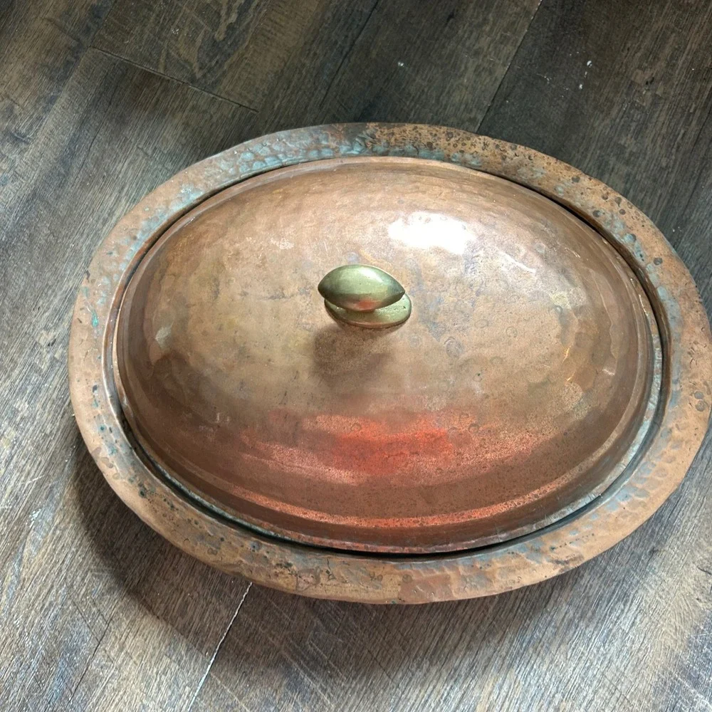 Handmade Pure Copper Serving Kebab Plate iskender Turkish presentation oval tinn